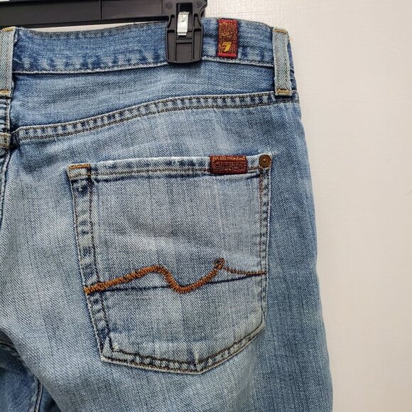 7 For All Mankind 7FAM Men's Light Wash Distressed Button Fly Denim Jeans Sz 33 - Picture 5 of 7